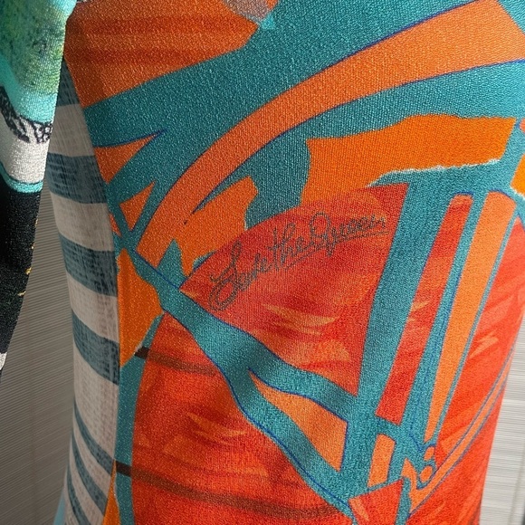 Save The Queen Multi Printed Mesh 3/4 Sleeve Top Size S - Picture 3 of 10